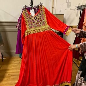 Elegant Red and Gold Embroidered Dress